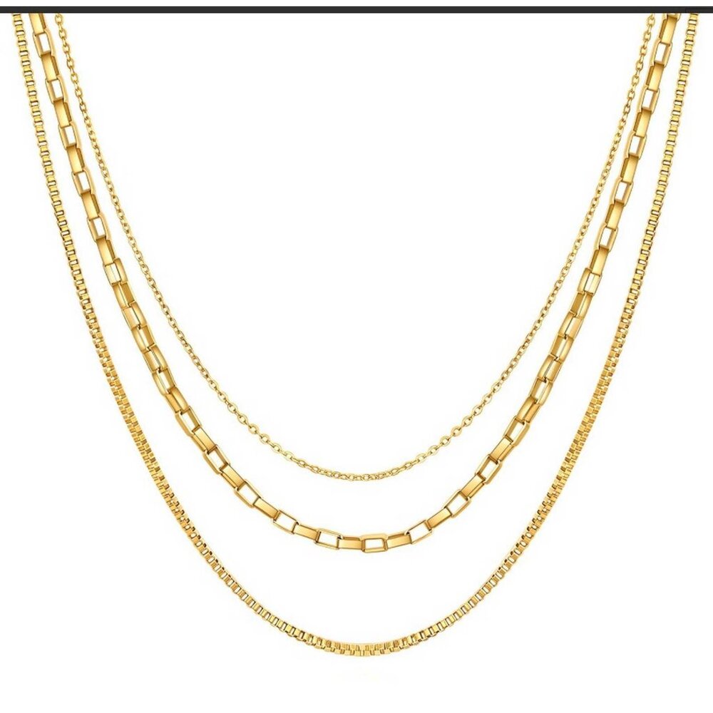 Necklace 3 Strands  18K Gold Plated Steel